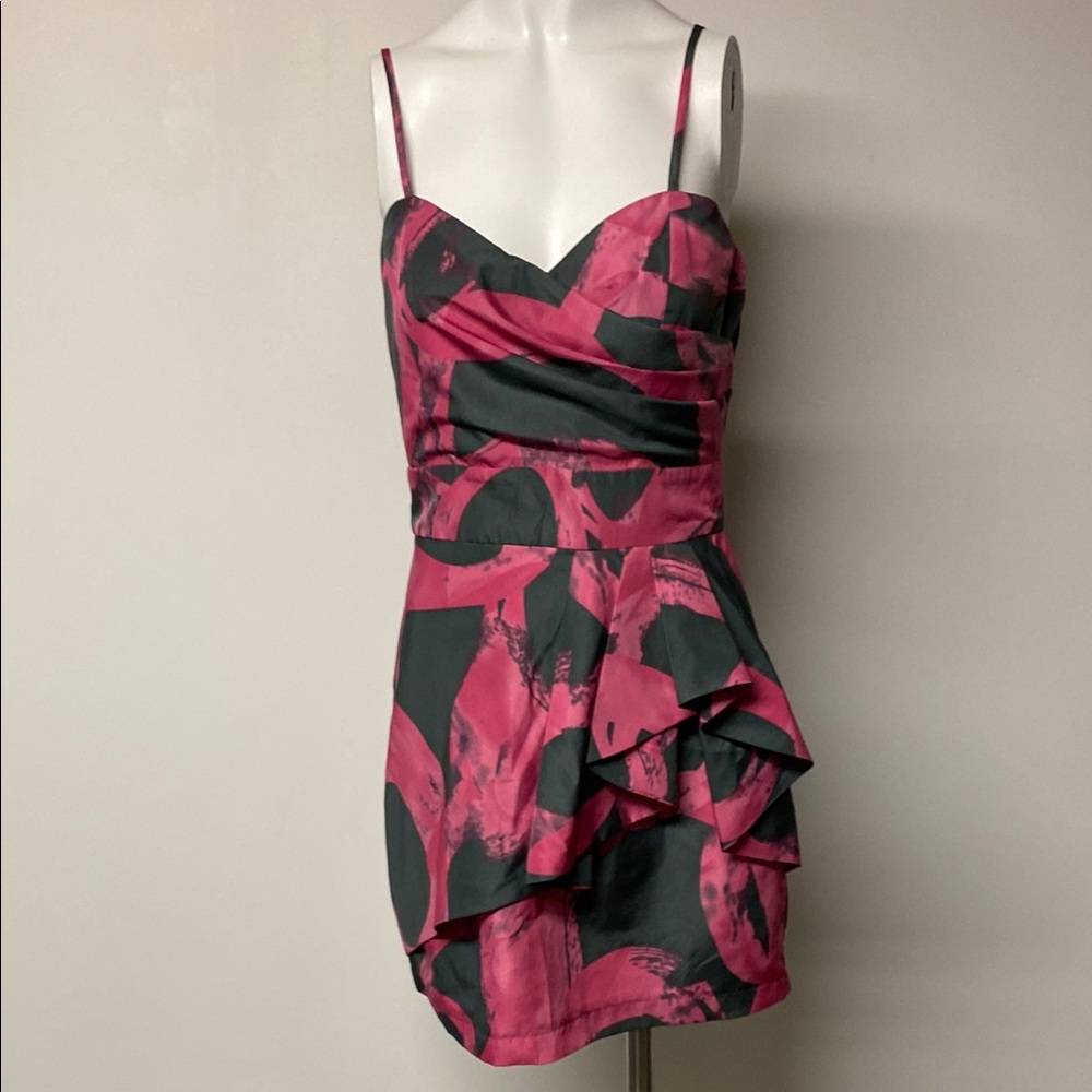 FRESHINE Vintage Pink and Olive Green Asymmetrical Ruched Mini Dress